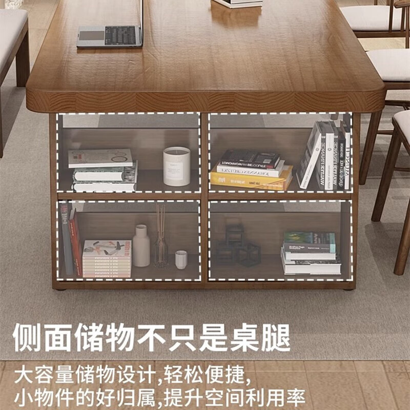 苏宁 质凡 实木大书桌会议桌书柜一体图书馆学习桌280*100*75cm板厚5cm(单桌)高清大图