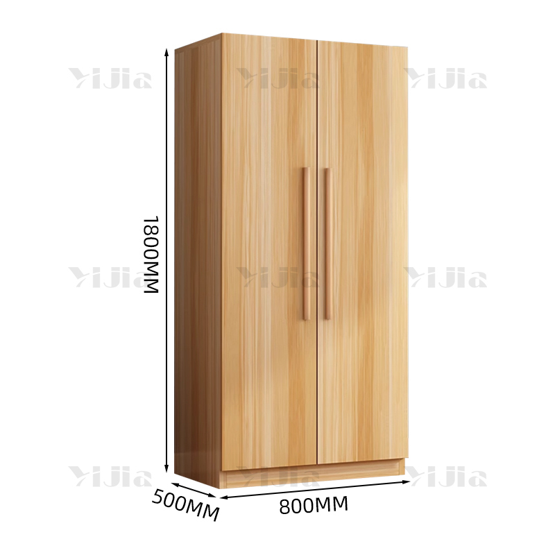 翌嘉 简约木质衣柜衣服收纳柜 浅胡桃色双门800*500*1800mm