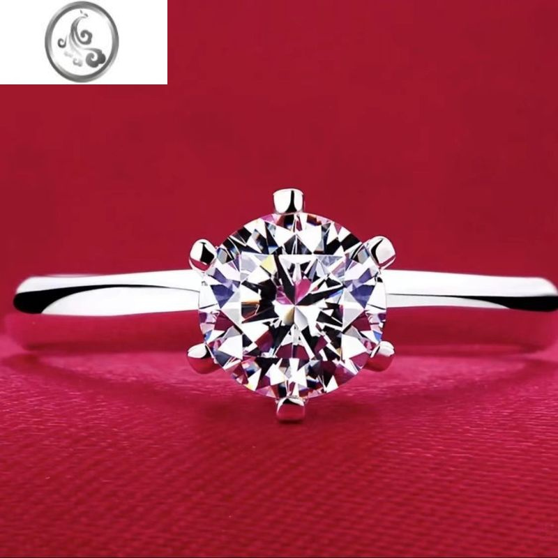 jimis925银银戒指莫桑钻t家六爪仿真钻戒莫桑钻活口戒指女女结婚戒指