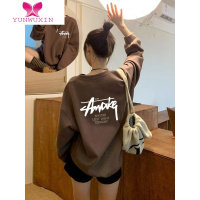 YUNWUXIN后背印花字母卫衣女2022新款欧货宽松大码中长款上衣加绒加厚