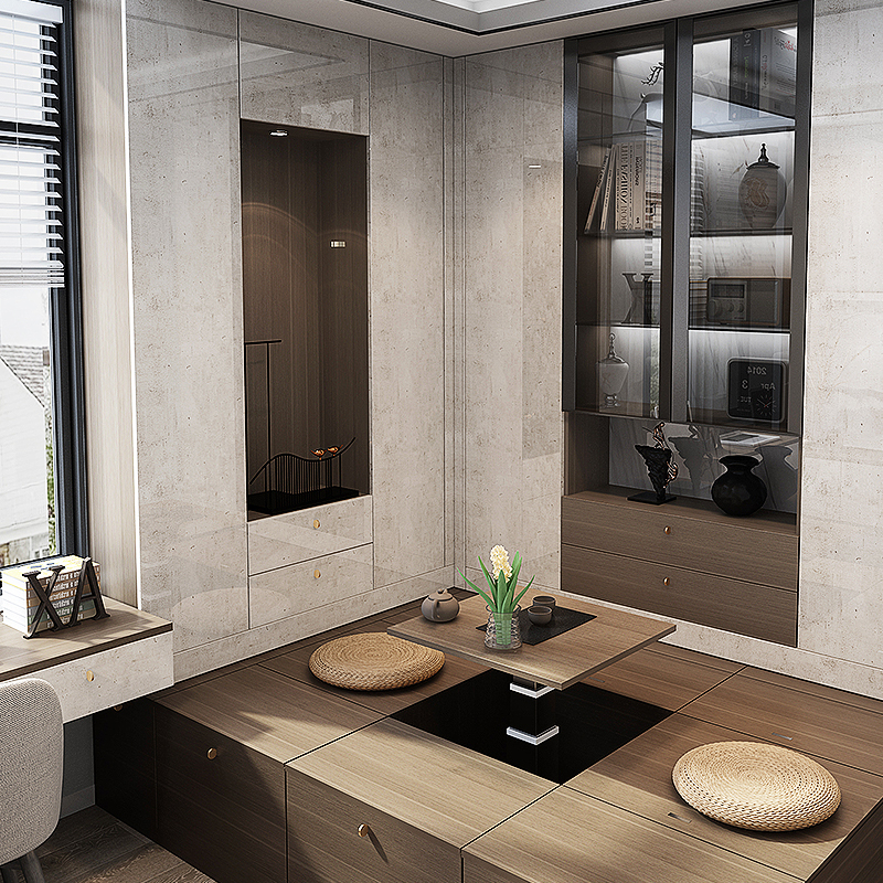 志邦全屋定制多功能可升降榻榻米床l型转角书桌书柜组合电视柜现代