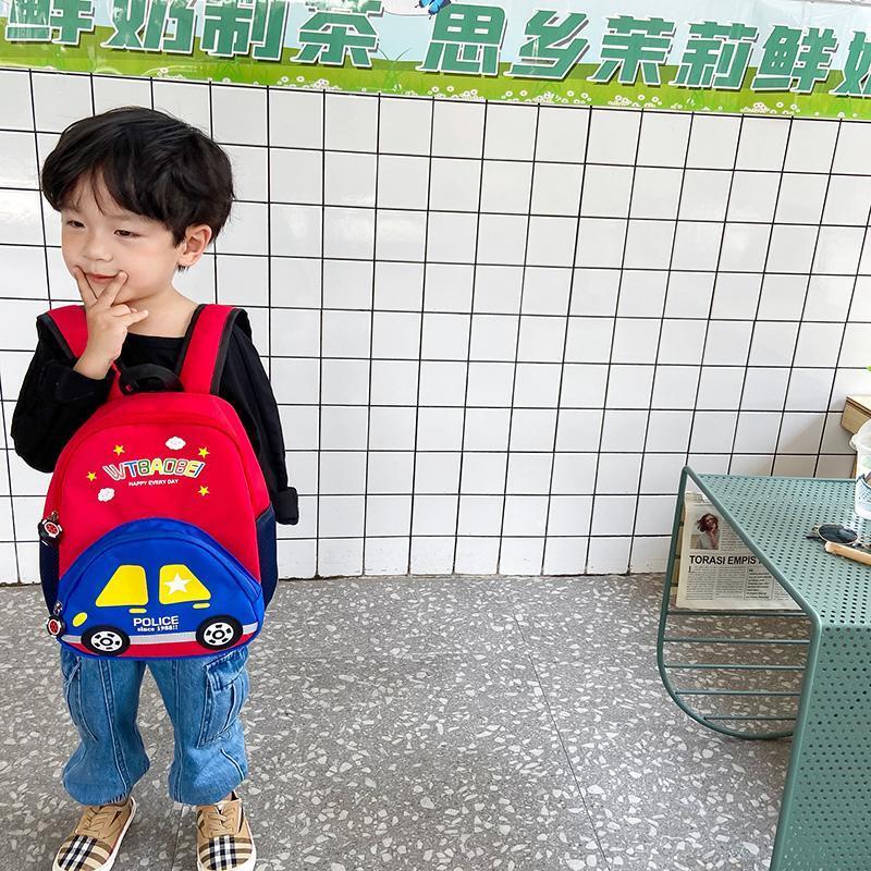 幼儿园中小班书包卡通小汽车男童背包儿童撞色双肩包超轻女孩包包 绿色