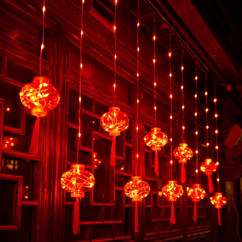节庆挂件灯串大红灯笼[插电款]长度3米*0.8米下垂[8模式]五条装高清大图