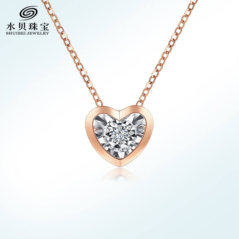水贝珠宝(SHUIBEI JEWELRY) 18K金双层心形钻石项链 TPD-EM0236 黄金首饰饰品锁骨链 18K玫