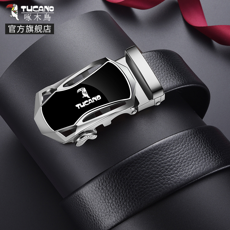 啄木鸟皮带男真皮2025新款自动扣腰带年轻人潮牛皮男士商务裤腰带高清大图