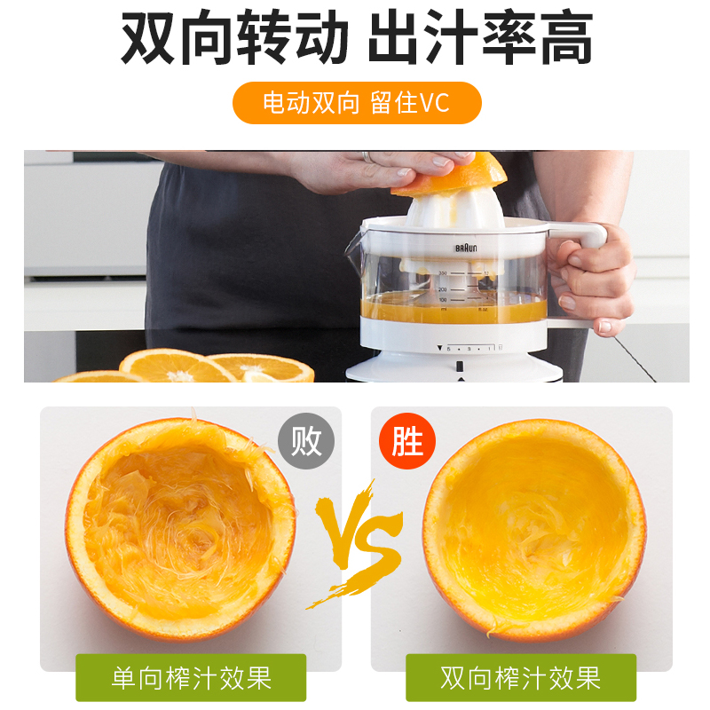 博朗(Braun)柳橙机CJ3000进口家用电动榨汁机 柠檬橙子机 双向选择出汁率高 自动开关 多功能果汁机橙汁机高清大图
