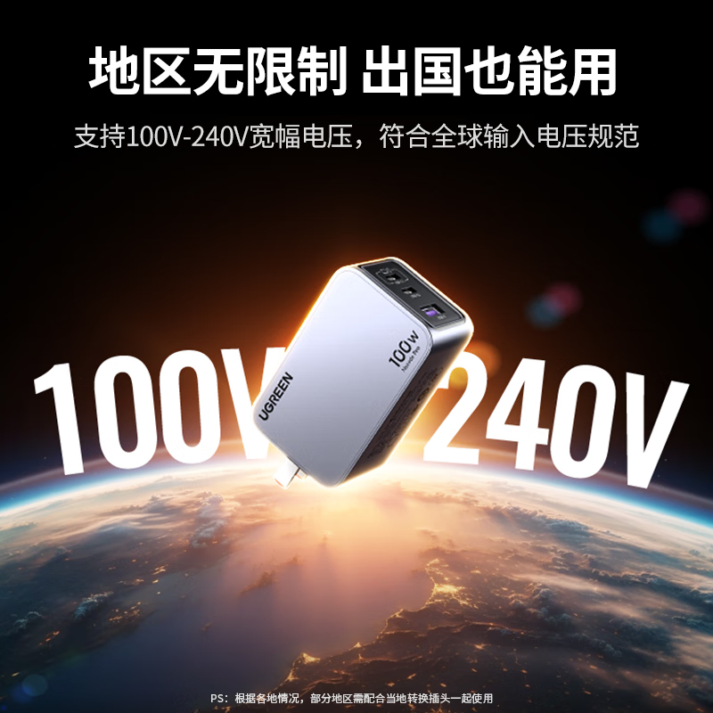 绿联(UGREEN)100W氮化镓充电器套装Type-C多口快充头兼容苹果16/15华为手机PD45/65W笔记本电脑高清大图