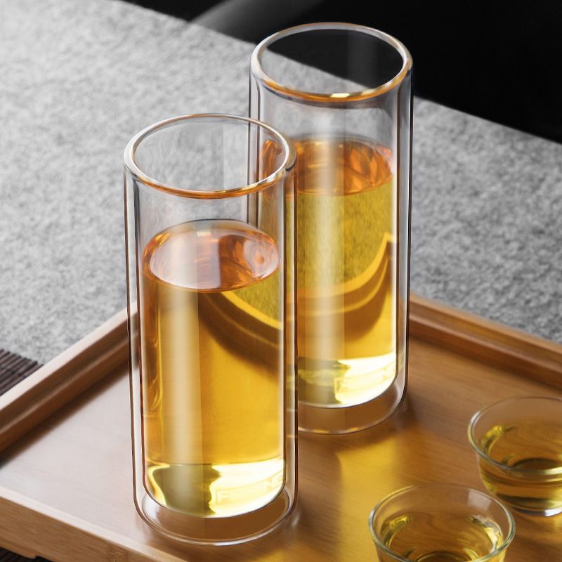 透明单层水杯家用加厚耐热茶杯办公无盖泡茶杯子富光直身杯单层340ml