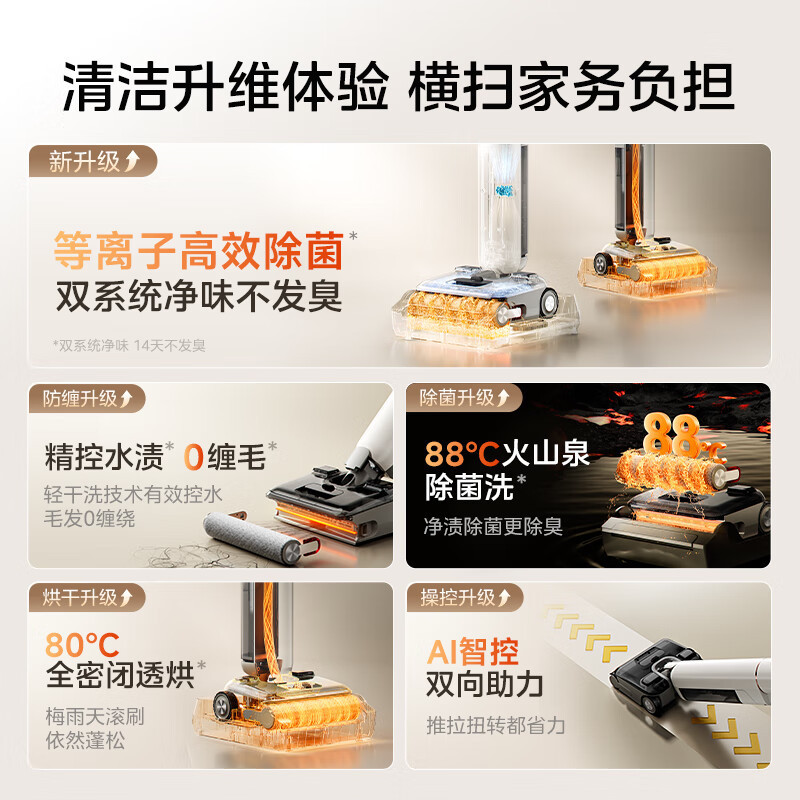 美的(Midea)S60Pro净味洗地机洗拖吸一体自动清洗[AI双向助力 0缠毛]家用吸洗拖一体拖地机高清大图