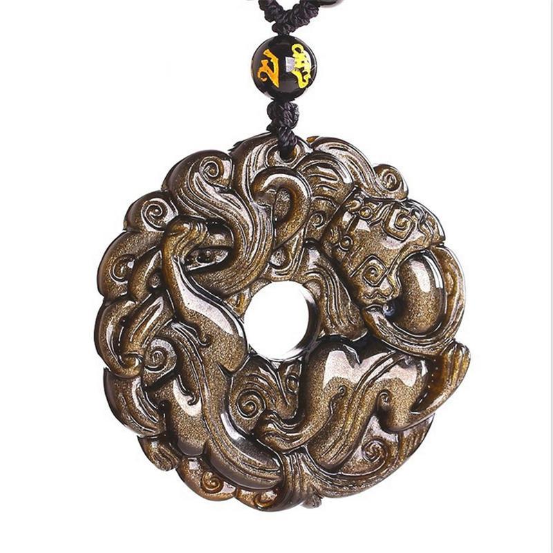 冰种黑曜石双貔貅坠 男款项链水晶平安扣情侣坠项链女送女朋友七夕