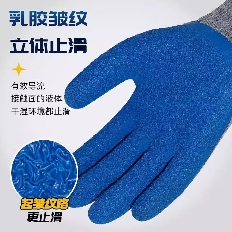 星宇 L215 织女星天然乳胶皱纹手套 蓝色 均码 1打高清大图