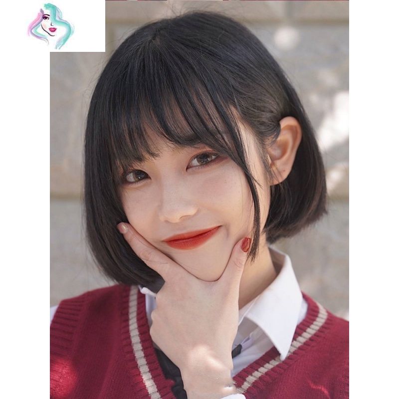 假发女短发自然少女圆脸适合大脸网红全头套式学生bobo头蓬松时尚你