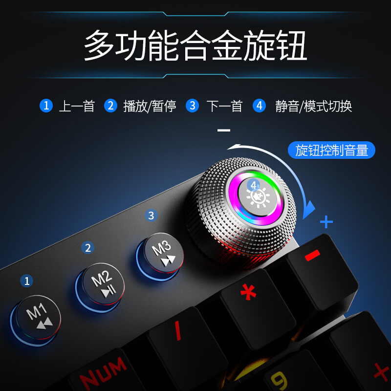 狼蛛F2068金属灰混光青轴-多功能电镀版S20黑有声鼠标+G91灰7.1耳机三件套键鼠套装