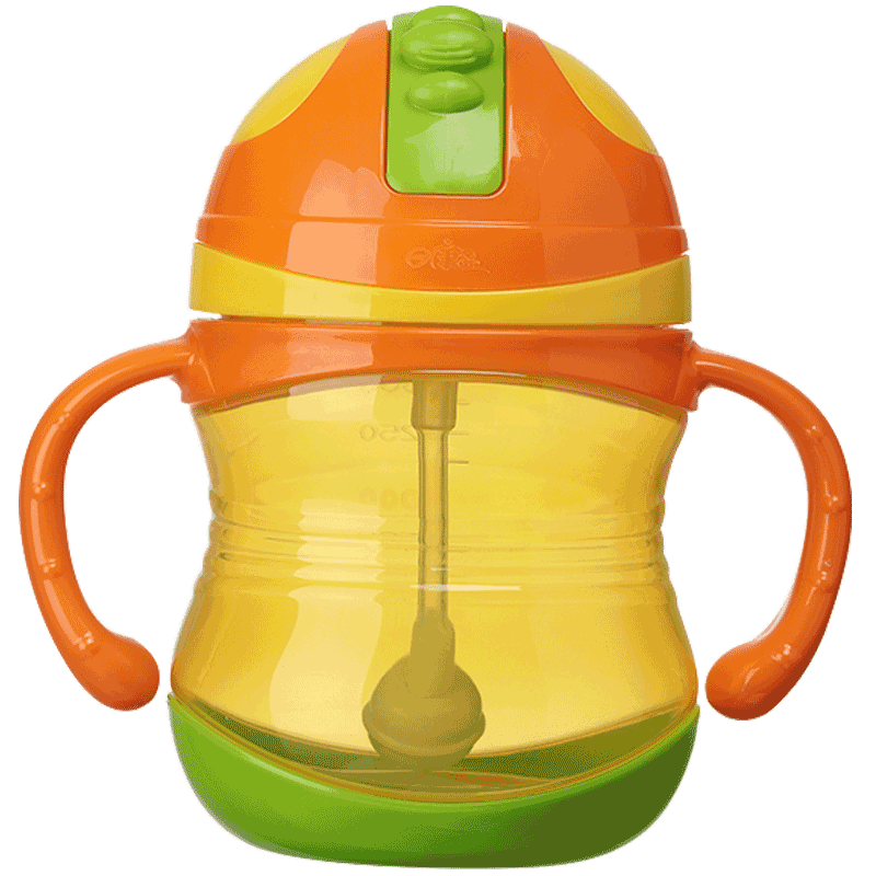 日康rikang防漏宝宝吸管杯300ml带手柄喝水杯pp材质婴儿童学饮训练杯