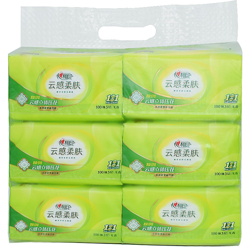心相印 (dt17100) 抽纸云感柔肤系列纸巾3层立体压花面巾纸6包/1提
