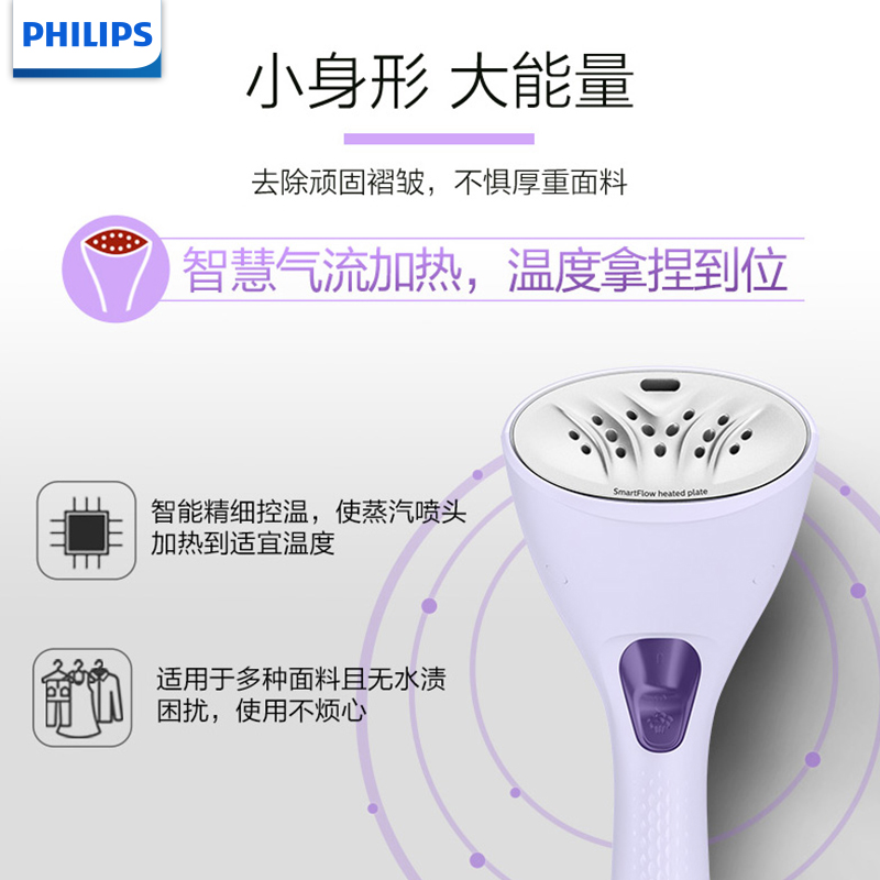 飞利浦(Philips)便携式挂烫机GC360/38蒸汽电熨斗1200w高温蒸汽0.07L手持家用迷你挂式熨烫刷高清大图