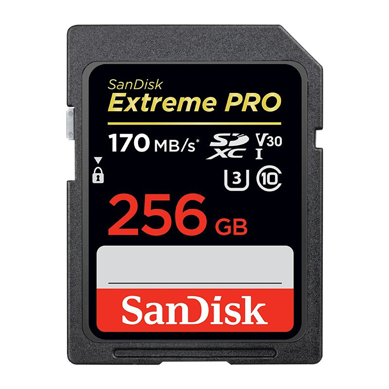 闪迪相机内存卡SD卡 U3内存卡170M 4K高清连拍 v30佳能尼康微单反摄像储存SD相机卡 256G 170M/秒