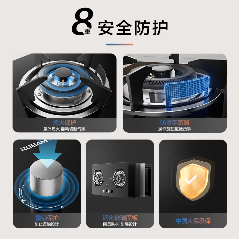 老板(Robam)[星辰系列]燃气灶20B1A 安心灶家用液化气双灶 台嵌两用5.0kW煤气灶换装不改孔猛火灶高清大图