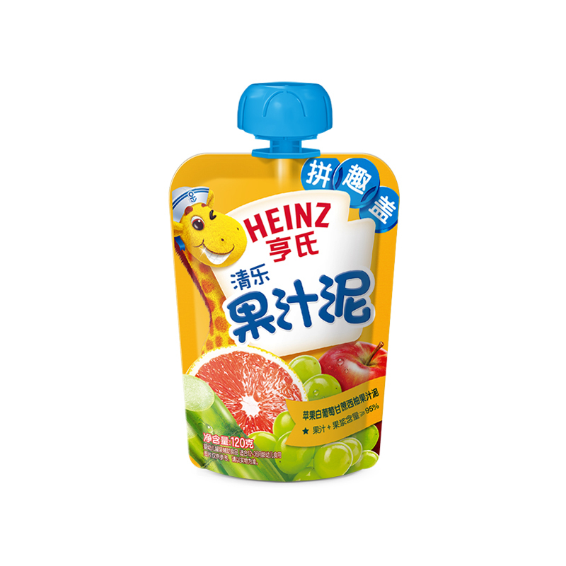 亨氏Heinz 宝宝果汁泥 乐维滋果汁泥蔬乐2+2果汁泥-苹果白葡萄120g宝宝辅食