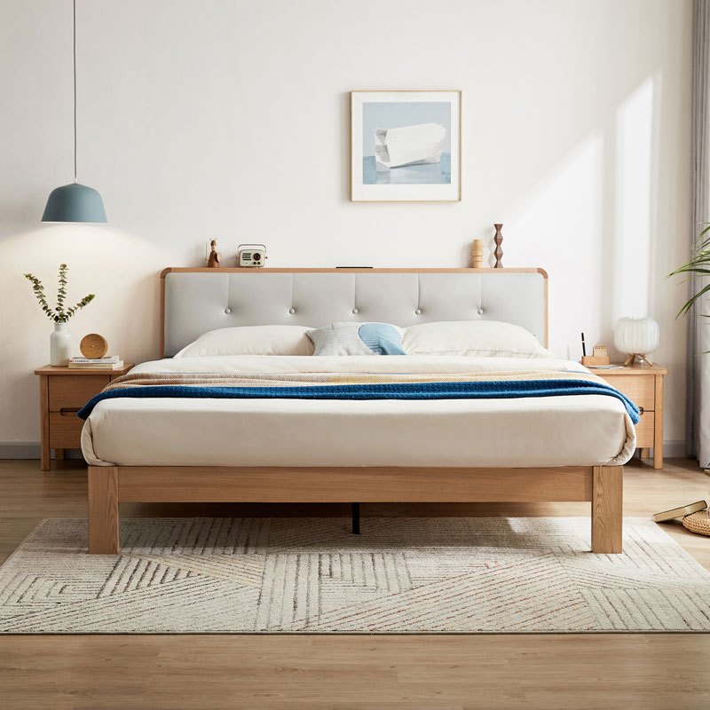 林氏木业北欧现代简约实木床主卧室家用双人床软包高箱床家具hi2a