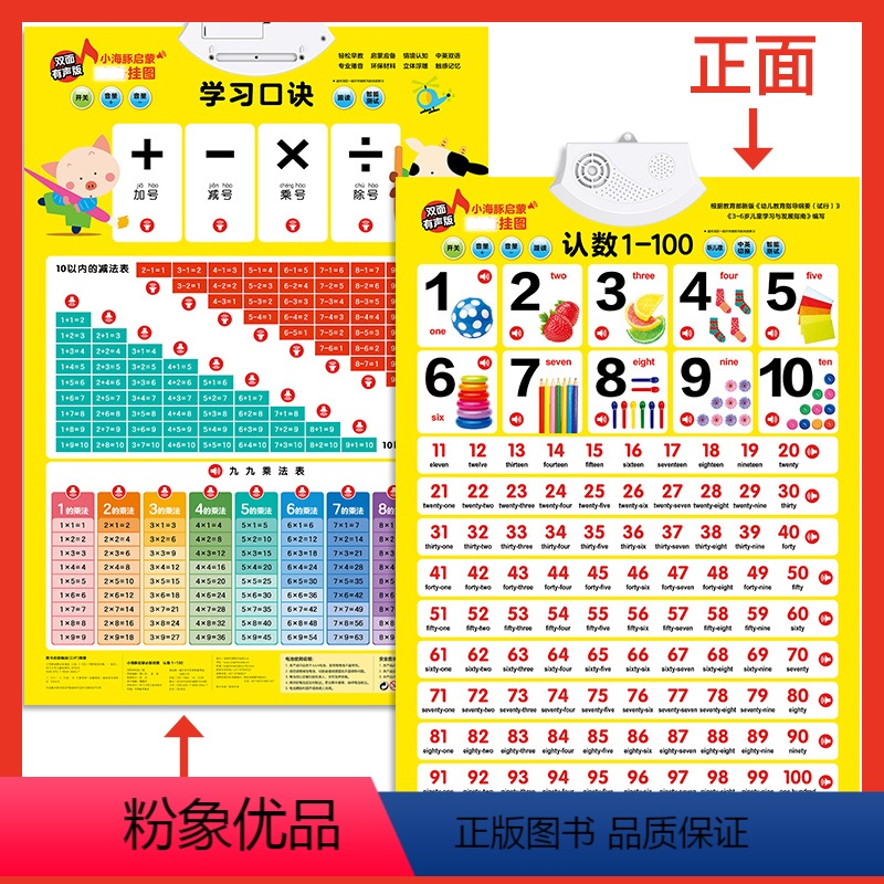 [双面有声]学习口诀认数1-100 [正版]小海豚启蒙挂图双面有声版汽车标志交通工具启蒙教育识字识图趣味教学工具书挂图幼