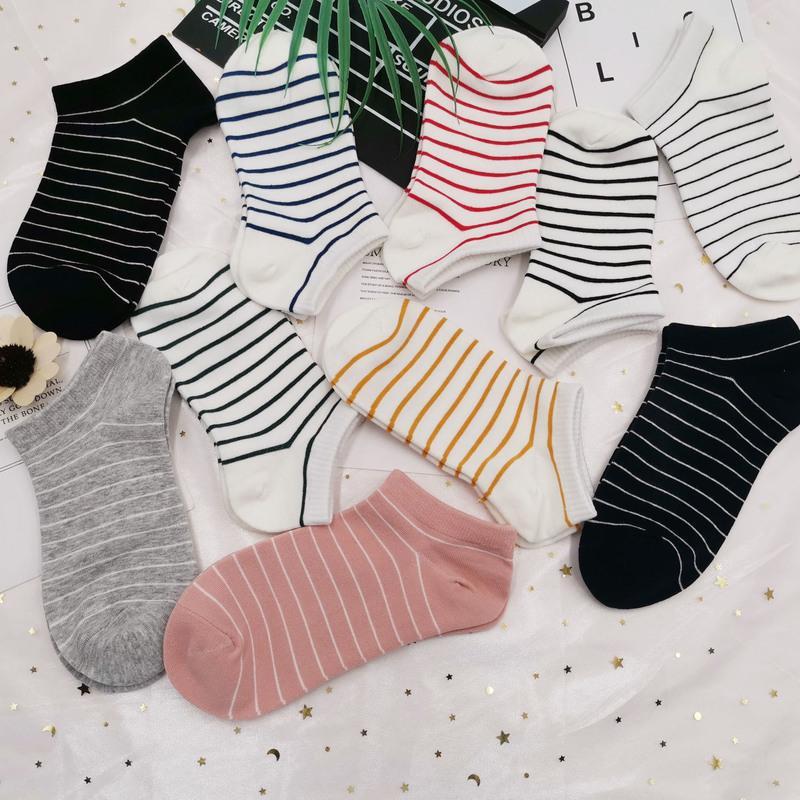 袜子女夏条纹短袜薄款韩版日系可爱学院风小清新ins潮透气简约3双粗
