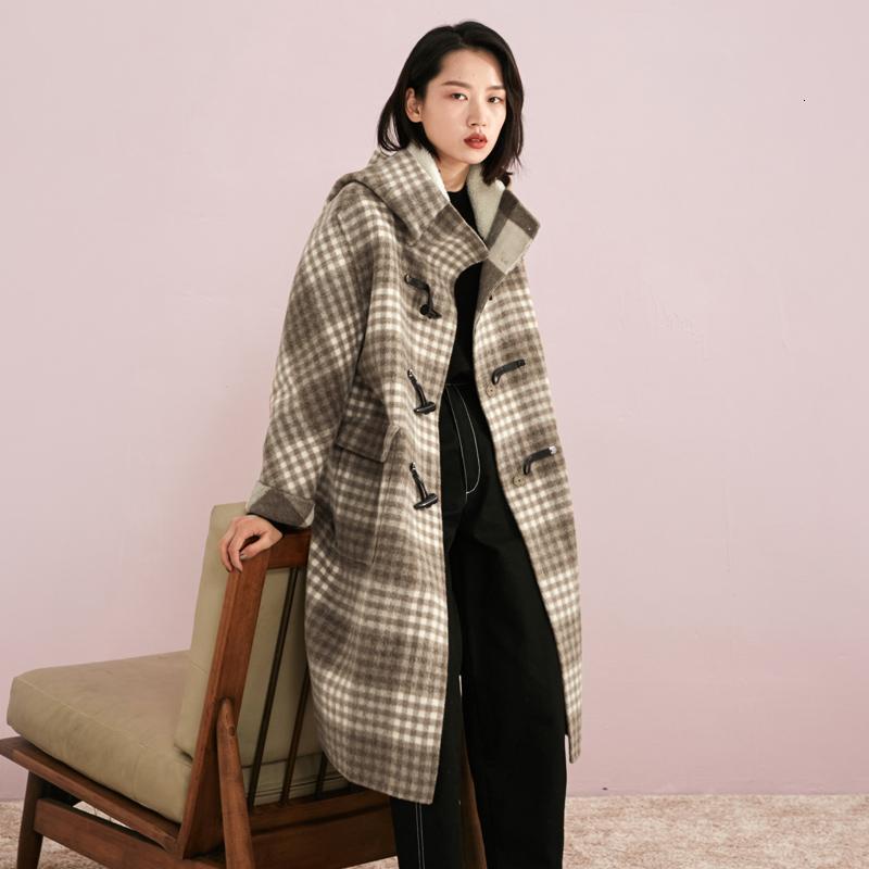 森宿y复古格子双面呢毛呢大衣女秋冬装2018新款ins中长款呢子外套
