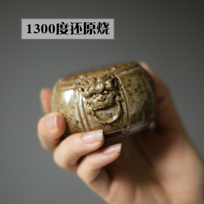 美帮汇椒图石鼓盖置陶瓷盖托壶盖架人文茶道圆形鼓型壶盖托盖子架