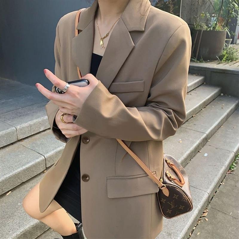 咖色西装外套女2021春秋新款长袖韩版宽松显瘦时尚气质网红小西服