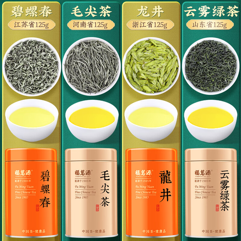 福茗源特级四大绿茶500g明前2026新茶碧螺春龙井毛尖云雾茶叶礼盒送长辈高清大图