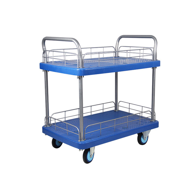 苏识 QSHL-48 48*72cm黑dan轮 双层护栏平板手推车 (计价单位:辆) 蓝色高清大图