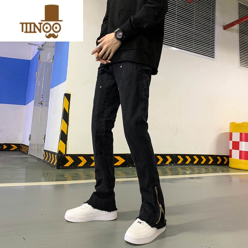 YANXU牛仔裤男款直筒裤潮牌裤子男生高街男裤男士休闲裤秋款黑色阔款街高清大图