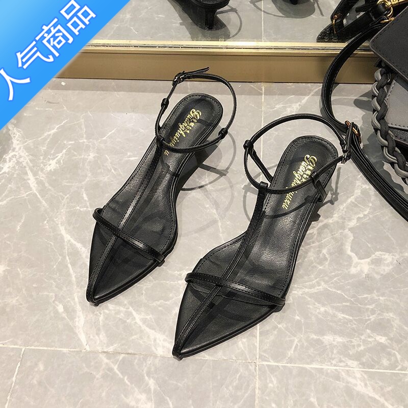 SUNTEK夏季凉鞋女仙女风2023年新款低跟高跟鞋细跟尖头网红百搭罗马女鞋高清大图