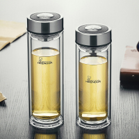 希诺玻璃杯双层大容量男女士水杯子茶水分离过滤茶杯隔热家用带盖防漏车载商务透明办公杯礼盒装XN-9302/XN-9607
