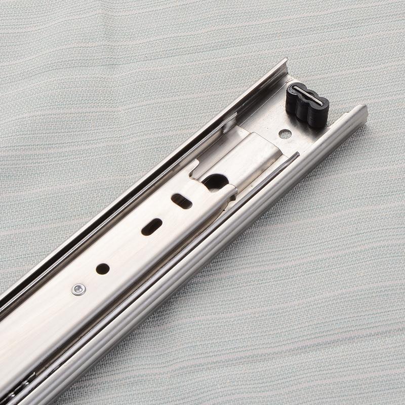 加厚不锈钢抽屉轨道家具导轨阻尼缓冲黑色滑道3三节滚珠滑轨