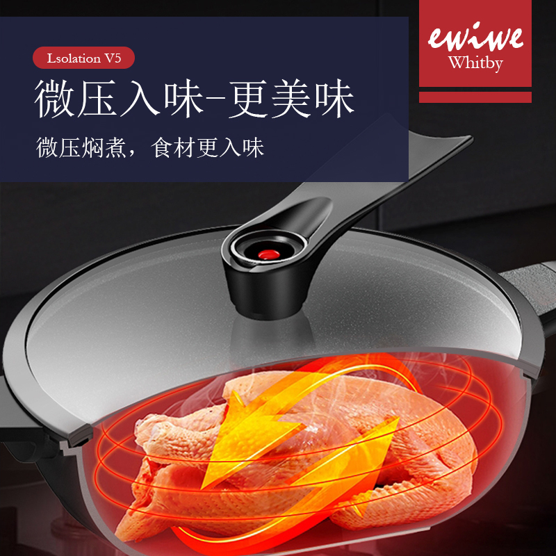 英国EWIWE 麦饭石炒锅不粘锅家用炒菜锅无油烟电磁炉燃气煤气灶通用平底煎锅33cm LsV5C