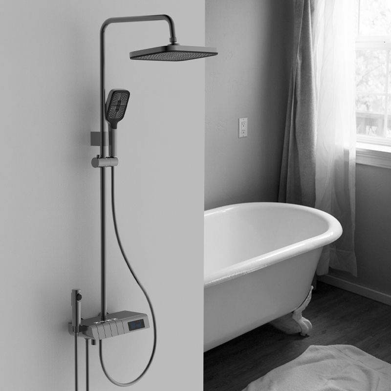 苏宁宜品淋浴花洒套装枪灰色恒温浴室家用钢琴键数显沐浴花洒