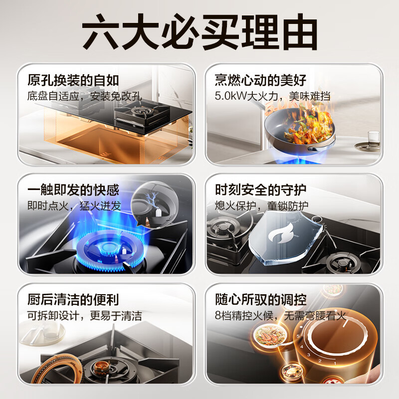老板(ROBAM) 燃气灶 5.0kW 嵌入式灶 老板燃气灶 单灶具 双眼灶 燃气灶嵌入式 灶台 天然气灶37B7X