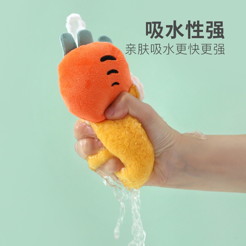 丽佳邦日用品百货柔软亲肤擦手布珊瑚绒毛巾吸水卡通可挂式厨房擦手巾西瓜款高清大图