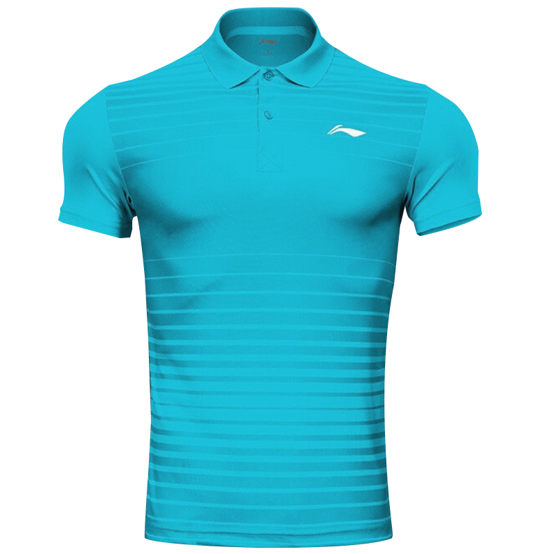 李宁LI-NING2018年条纹情侣款运动翻领针织短装夏季舒适休闲运动服