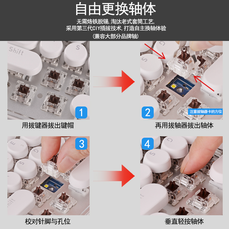 RK圆点(960)复古款机械键盘无线2.4G 有线 蓝牙三模插拔轴游戏电脑外设IPAD办公104键圆键帽白色背光白色茶轴