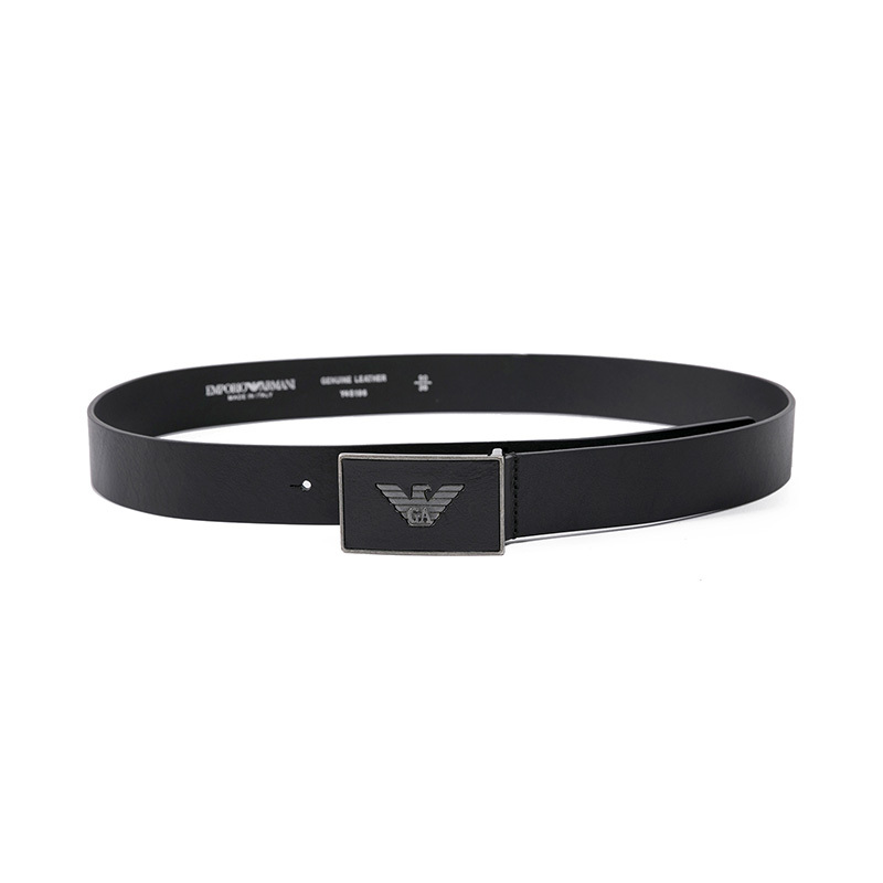 EMPORIO ARMANI 阿玛尼 男士徽标板扣牛皮皮带腰带 黑色 Y4S196 YDC0G 80001 105