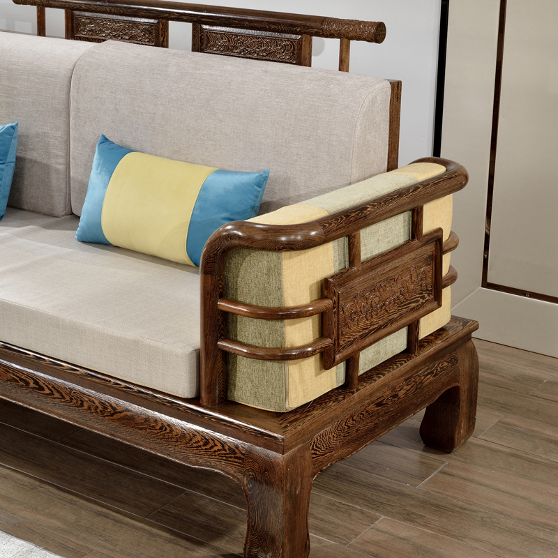 闪电客红木贵妃转角沙发现代中式客厅家具软体布艺非洲鸡翅木新中式