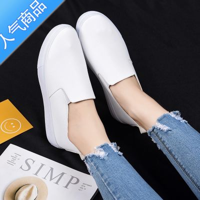 SUNTEK小白鞋女平底舒适学生休闲护士鞋白色皮面防水一脚蹬舒适帆布鞋女 白色1908 36标准尺码