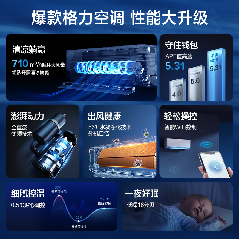 [格力官方旗舰店]格力空调云佳Pro新能效大一匹变频空调挂机KFR-26GW/NhMa1BG冷暖家用低音 新一级能效高清大图