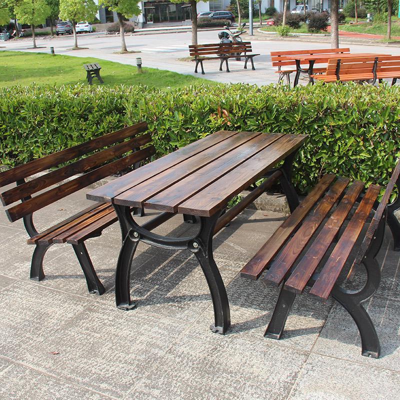 苏宁放心购户外露台铸铁防水防腐木桌椅室外实木碳化公园桌花园休闲