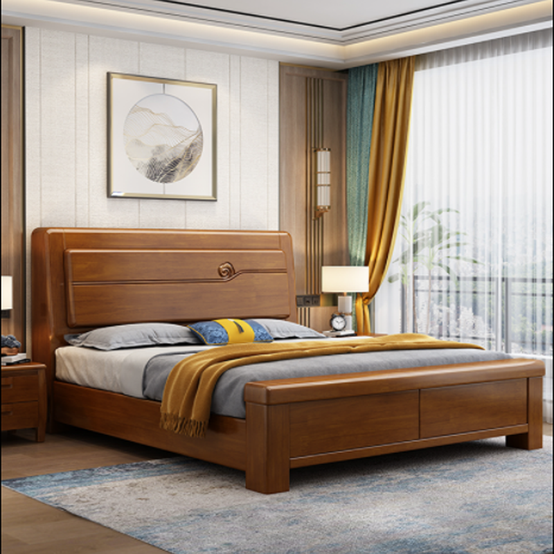 鑫金虎海棠色橡胶木实木床18x2米