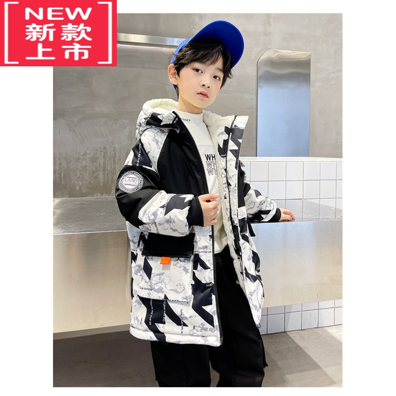 可莉允男童加绒加厚外套秋冬装2022新款儿童棉衣中大童棉服男孩棉袄上衣
