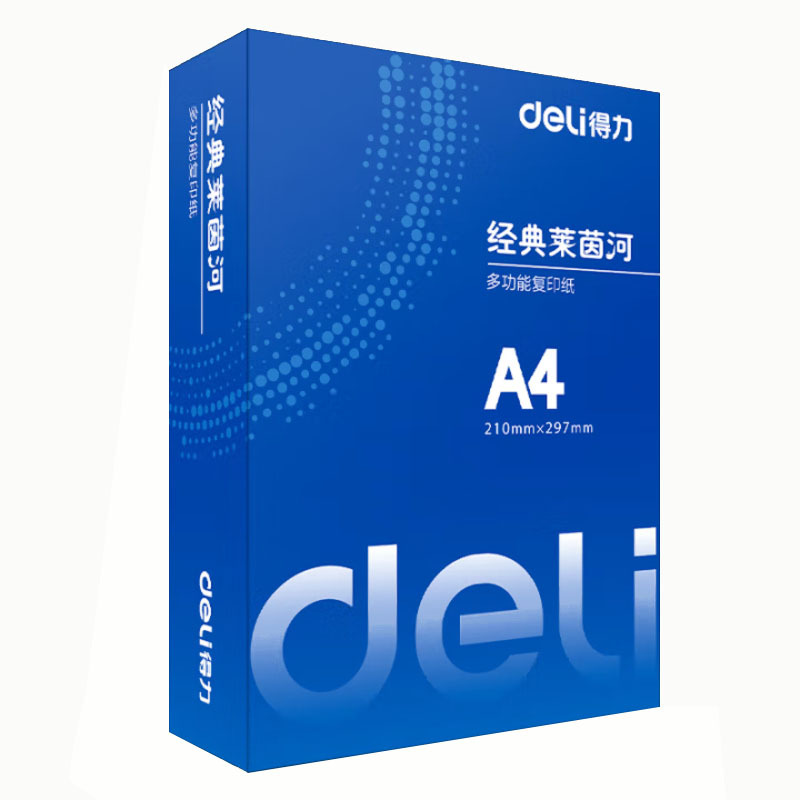 得力经典莱茵河复印纸 7460 A4-80g 5包/箱 双面复印纸 整箱2500张