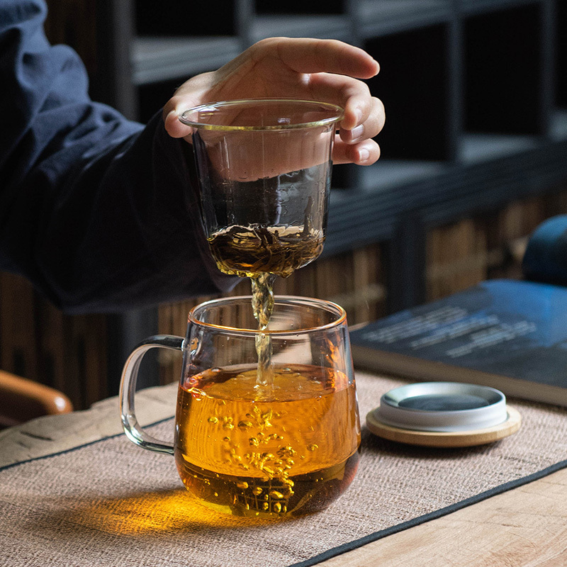 杯子三件套014钱金晶日式玻璃杯三件套耐热茶水分离泡茶杯水杯家用